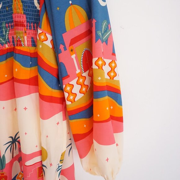 Never Fully Dressed Multicolor Smocked Long Sleeve Arabian Sky Maxi Dress 16 - Picture 3 of 12